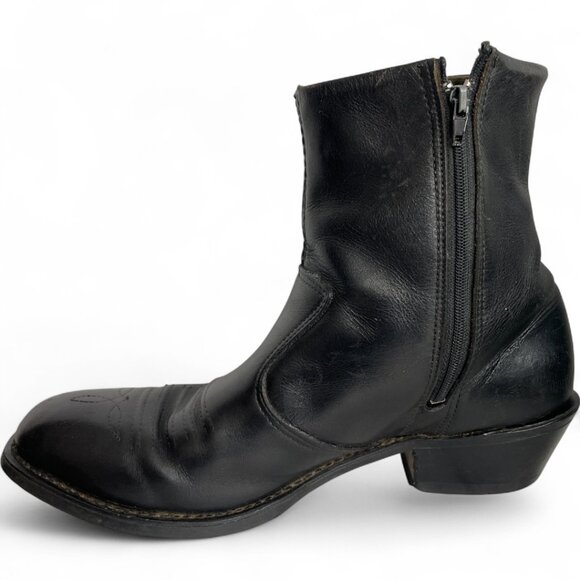 Double-H Black Leather Ankle Size Zip Western Biker Cowboy Boots Men's 10 D - Picture 4 of 11